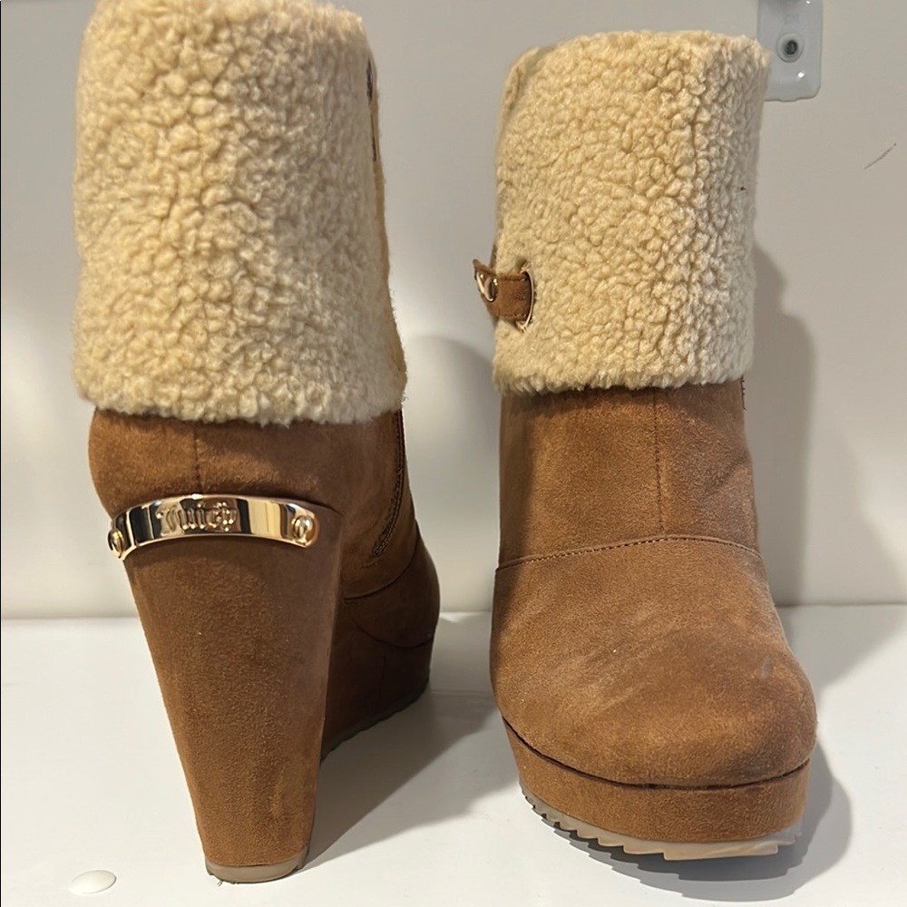 Juicy Couture Tan and Cream Ankle Booties with Wedge Heel
